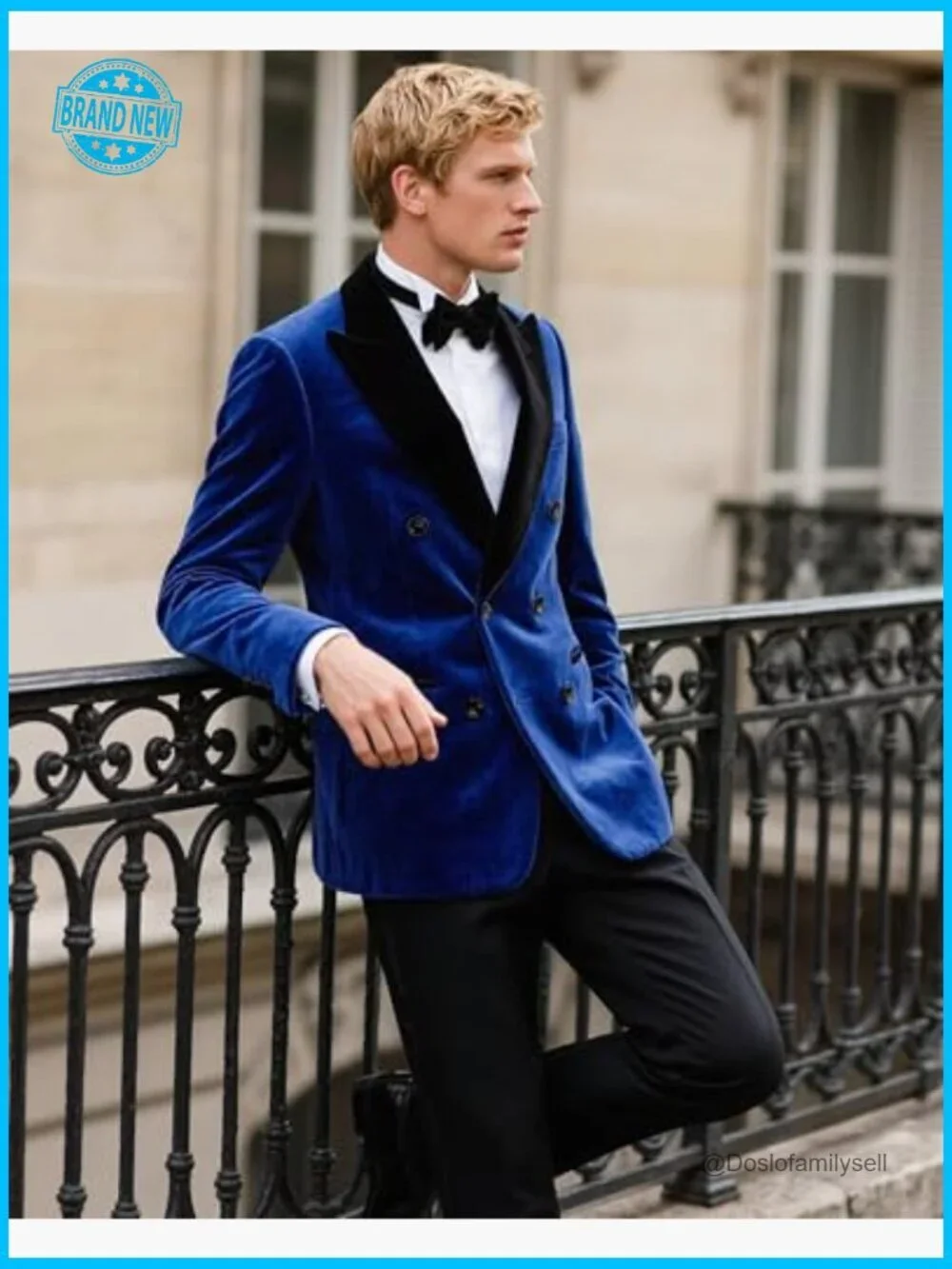 Double Breasted Velvet Tuxedo Suit Set Modern Fitted Formal Elegant Wedding